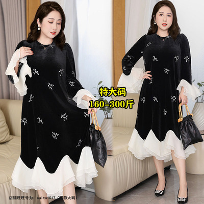 大码丝绒连衣裙宴会晚礼服小黑裙