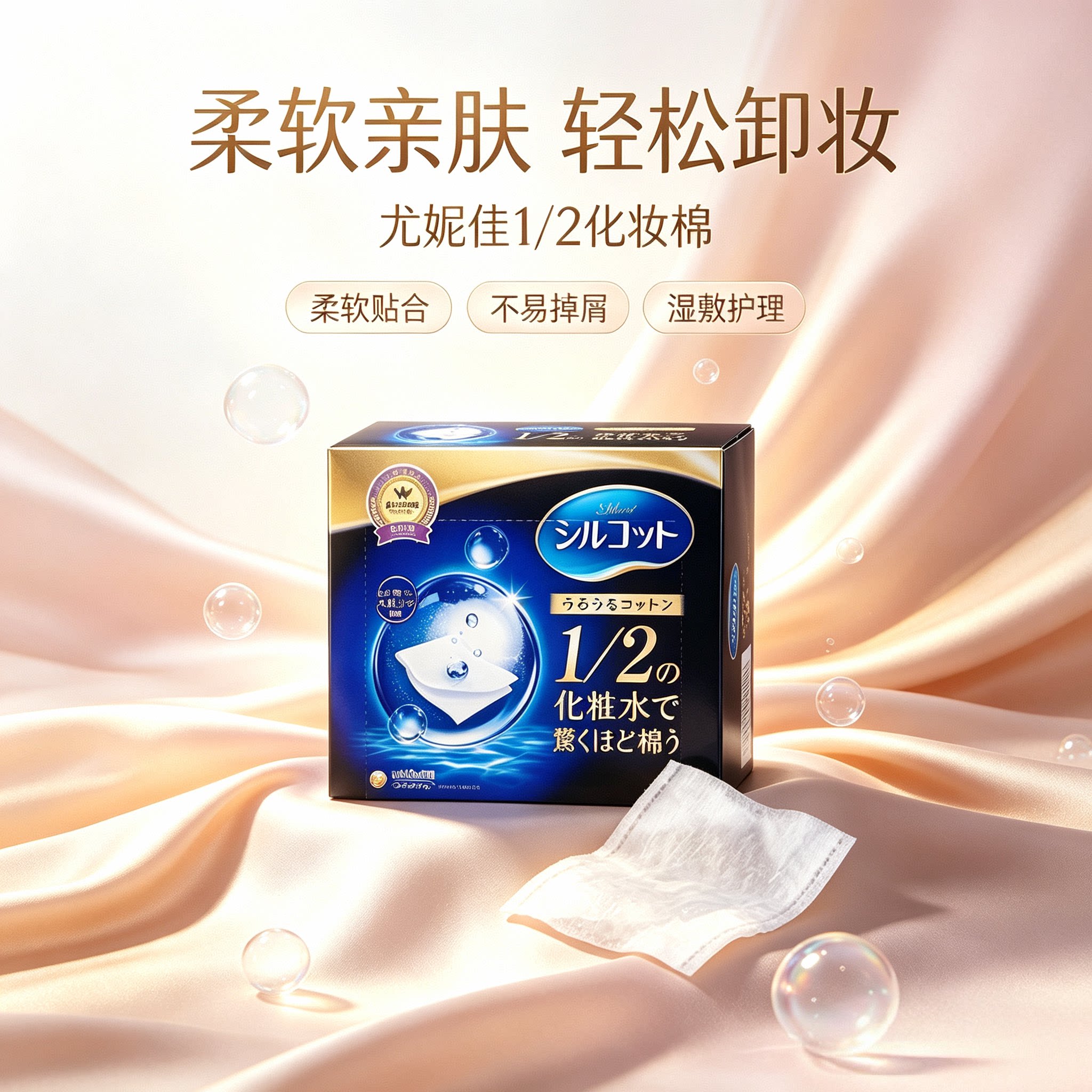 日本尤妮佳1/2超省水化妆棉卸妆棉二分之一湿敷柔软舒适压边舒蔻