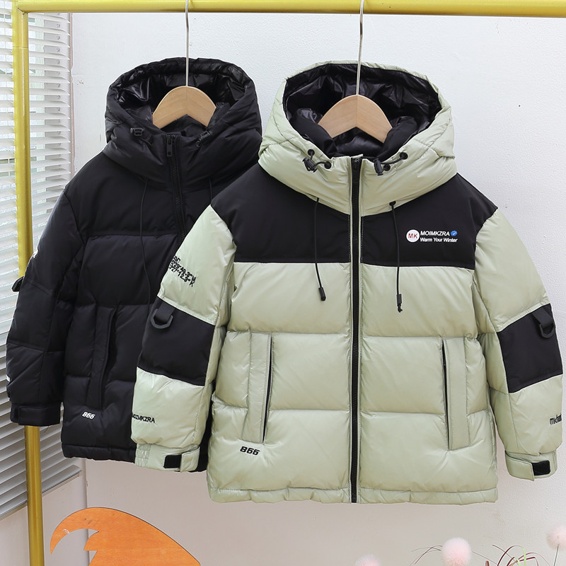 短款加厚儿童白鸭绒拼色羽绒服