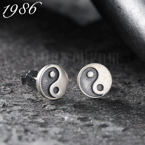 S925纯银太极耳钉朋克复古风