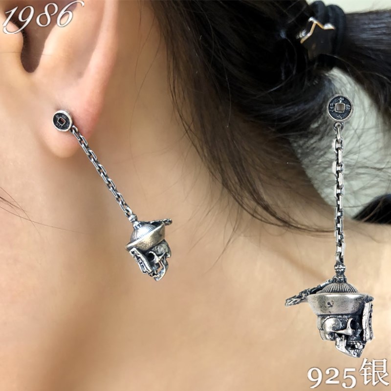 骷髅长耳坠纯银纯银骷髅