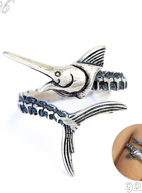 纯银鱼骨复古朋克风戒指