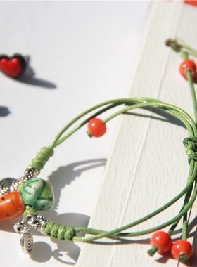 胡萝卜绿色编织民族风手链