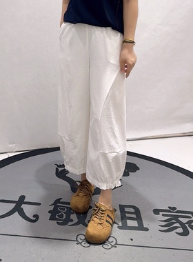 3682芮娜依莲夏款新品松紧腰遮肉显瘦侧边开剪花苞裤加大码女裤