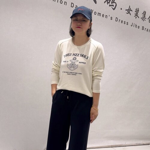 3322芮娜依莲秋款新品人棉面料舒适百搭休闲长袖T恤衫加大码女装