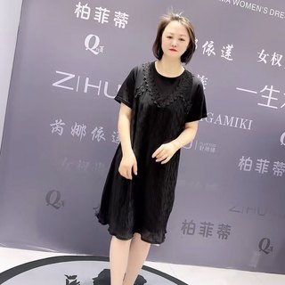 女权贵族3382夏季新款纯棉褶皱拼接气质百搭大码显瘦假两件连衣裙