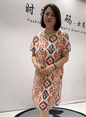 1926芮娜依莲夏款新品设计感图案时尚洋气减龄连衣裙加大码女装