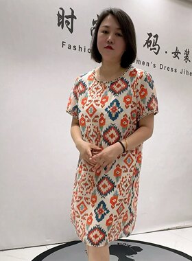 1926芮娜依莲夏款新品设计感图案时尚洋气减龄连衣裙加大码女装
