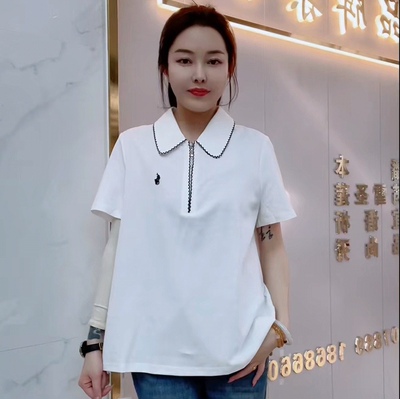 3359女权贵族初夏新品半拉链休闲减龄百搭polo短袖上衣加大码女装