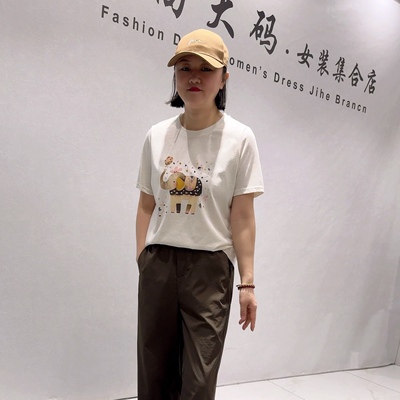 2145针丝缘子汇初夏新品动物图案百搭减龄云朵棉T恤衫加大码女装