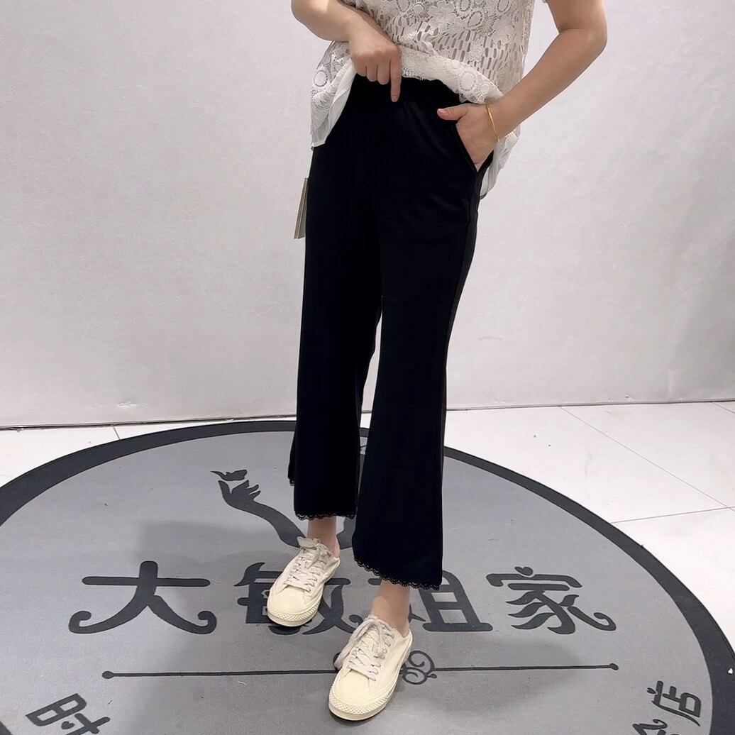 3363女权贵族初夏新品简约百搭花边裤腿时尚显瘦微喇裤加大码女裤
