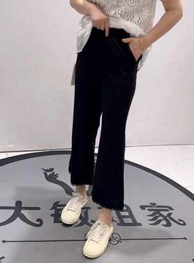 3363女权贵族初夏新品简约百搭花边裤腿时尚显瘦微喇裤加大码女裤