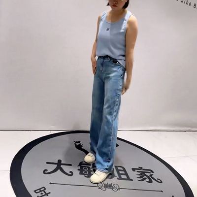 8865柏菲蒂春款年货松紧高腰四面弹力净版牛仔窄版拖地裤加肥加大