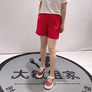1917芮娜依莲初夏新品天丝亚麻面料松紧腰百搭休闲短裤加大码女裤