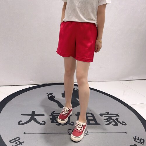 1917芮娜依莲初夏新品天丝亚麻面料松紧腰百搭休闲短裤加大码女裤