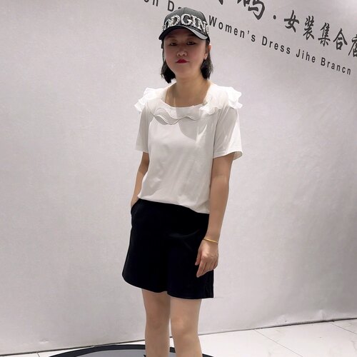 1709芮娜依莲初夏新品设计感衣领女人味短袖上衣气质衫加大码女装