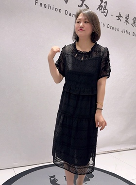 5933芮娜依莲夏款新品重工设计带内衬女人味显瘦连衣裙加大码女装
