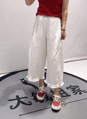 31005女权贵族夏款新品松紧腰遮肉显瘦百搭休闲花边裤加大码女裤