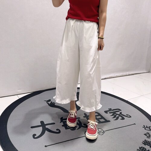 31005女权贵族夏款新品松紧腰遮肉显瘦百搭休闲花边裤加大码女裤