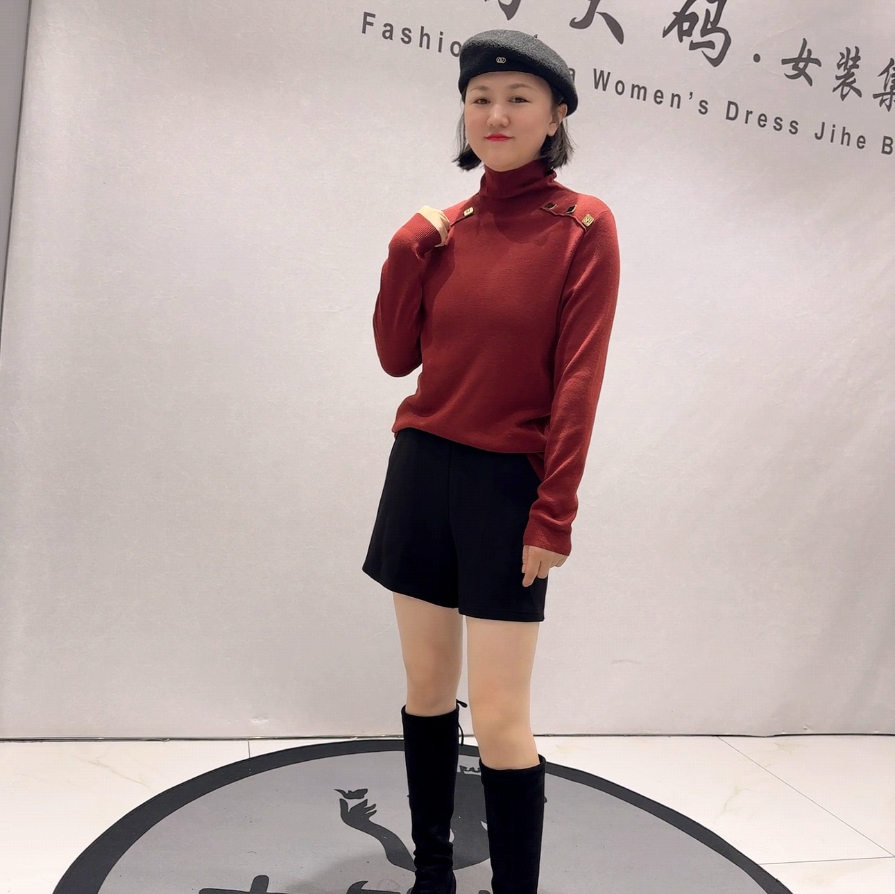 1072芮娜依莲初冬新品时尚百搭女人味气质风高领针织衫加大码女装