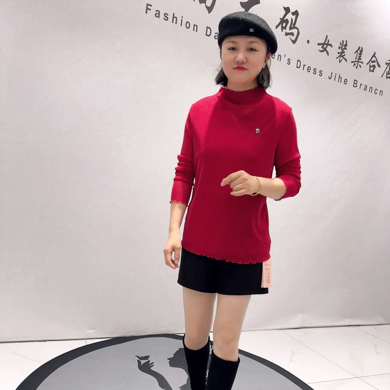 5412芮娜依莲春款新品自带烫金柔软舒适洋气女人味打底衫加大码