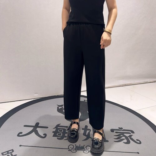 76页96015秋款新品松紧腰简约百搭舒适显瘦休闲烟管裤加大码女裤
