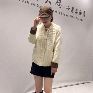 9578芮娜依莲初冬新品袖口拼接面料带兜百搭二棉服外套加大码女装