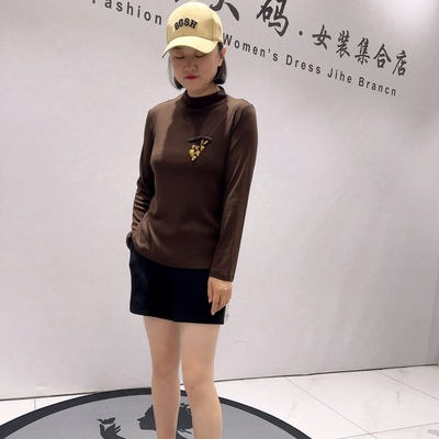 6383女权贵族秋款新品简洁舒适棉弹力显瘦百搭打底衫加大码女装