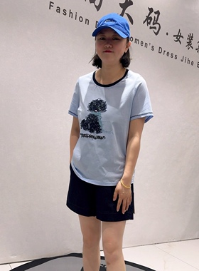 3965女权贵族夏款新品天丝棉舒适百搭抽象图案减龄T恤衫加大码