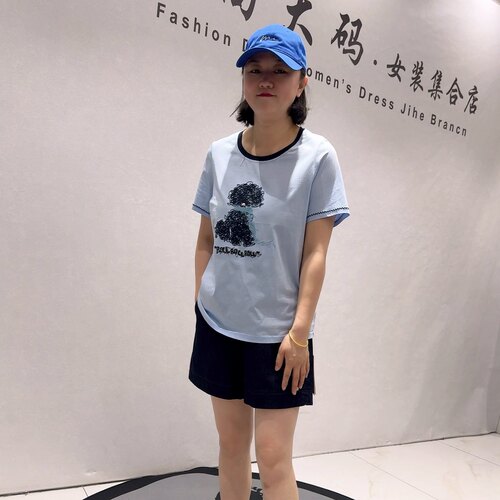 3965女权贵族夏款新品天丝棉舒适百搭抽象图案减龄T恤衫加大码
