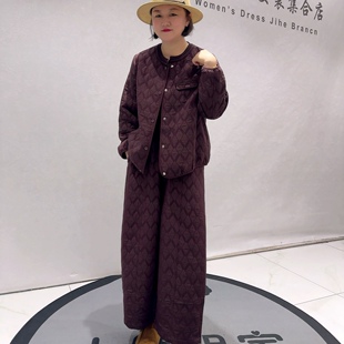 9569芮娜依莲初冬新品二棉外套搭配松紧腰花苞裤两件套加大码女装