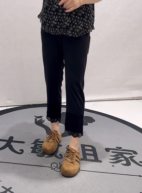5306芮娜依莲夏款新品松紧腰裤腿拼接蕾丝设计舒适百搭显瘦休闲裤