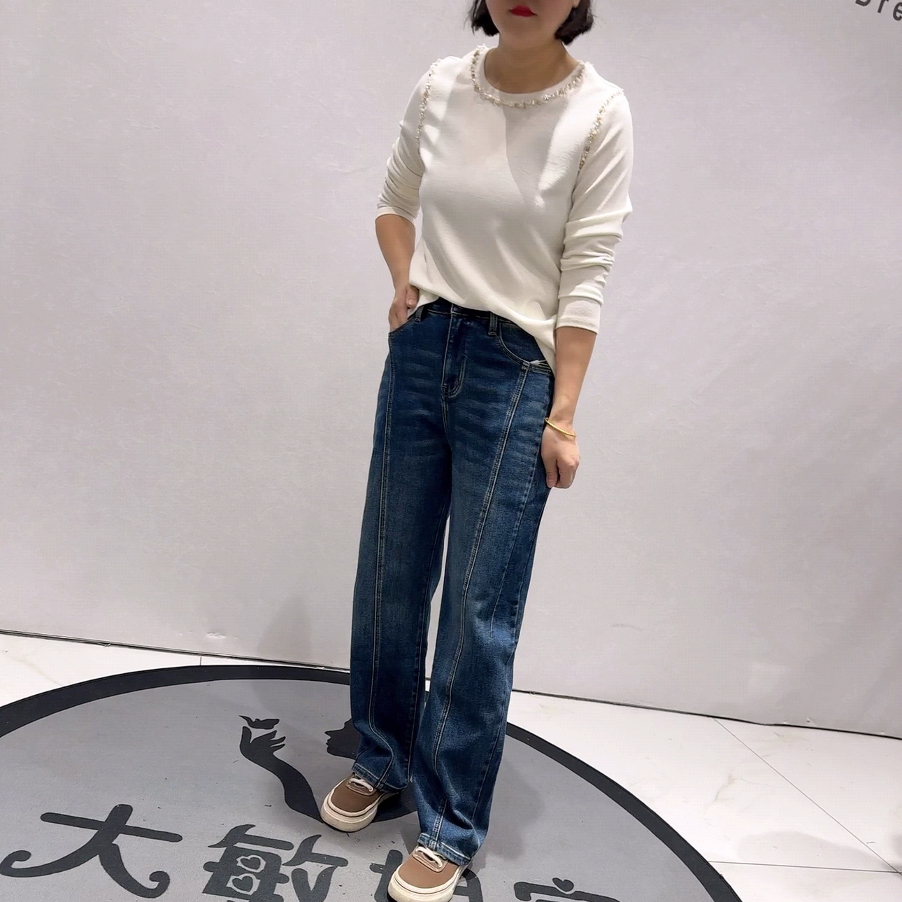 8851柏菲蒂冬款新品前开剪设计感时尚洋气显瘦牛仔裤裤加大码女裤