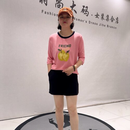 6356女权贵族初秋新品字母水果图案时尚减龄百搭针织衫加大码女装