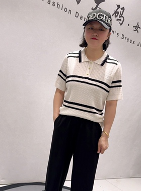 3193蓝鲸之吻初夏新品简约时尚百搭休闲polo领T恤衫加大码女装