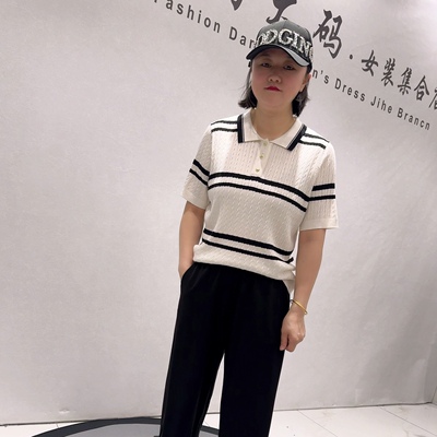 3193蓝鲸之吻初夏新品简约时尚百搭休闲polo领T恤衫加大码女装