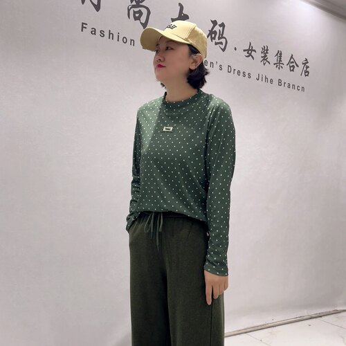 3776芮娜依莲初冬新品波点图案舒适百搭减龄双层打底衫加大码女装