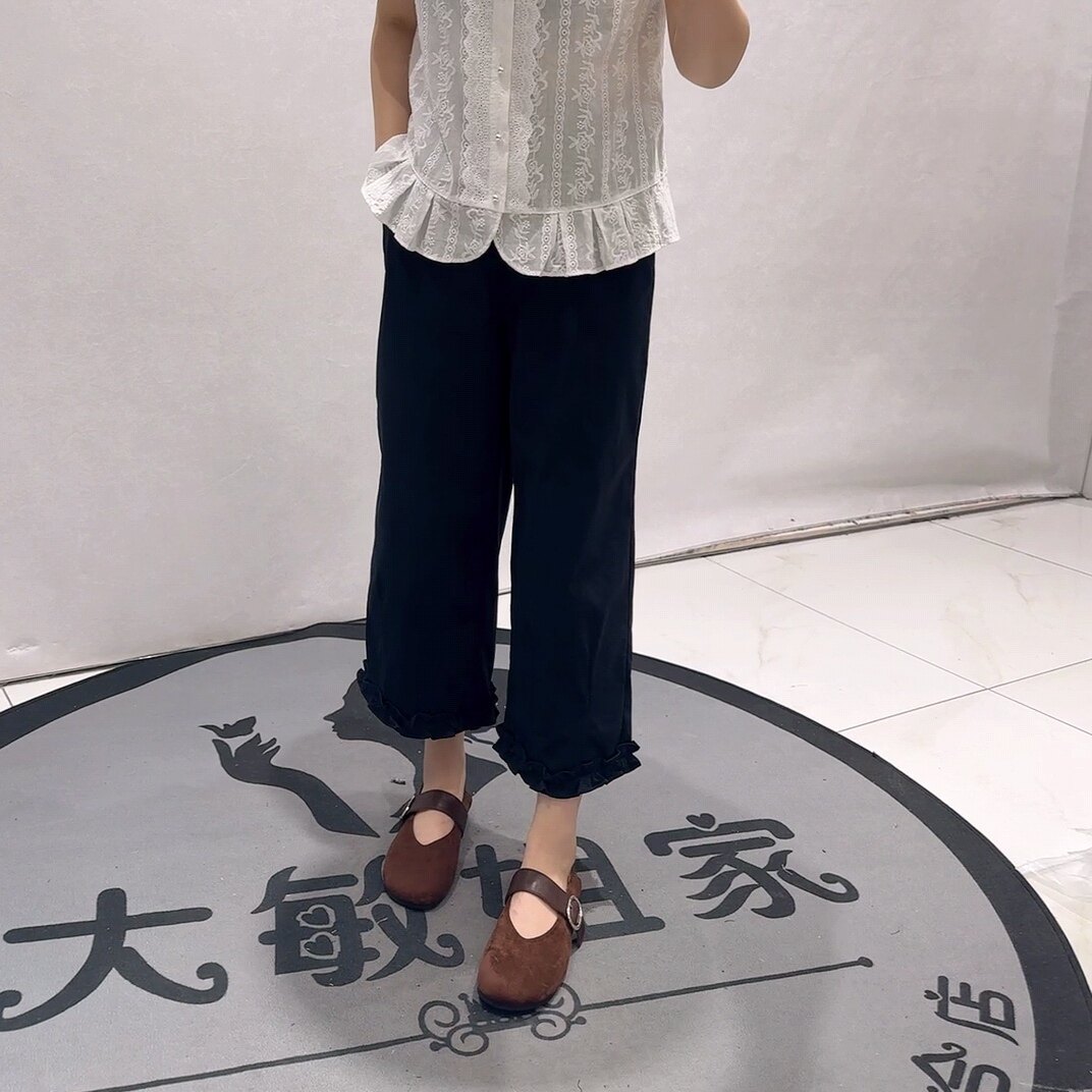 3312女权贵族夏款新品棉布面料木耳边裤腿松紧腰休闲裤加大码女裤