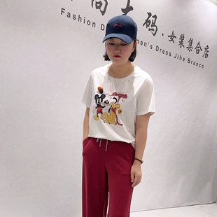 女装 加大码 重工卡通图案减龄休闲百搭T恤衫 5942芮娜依莲初夏新品