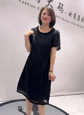 6501芮娜依莲夏款新品重工衣领简洁大方女人味连衣裙加大码女装