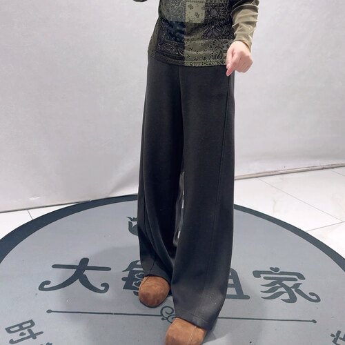 76页80736秋款新品松紧腰侧边开剪撒银面料百搭休闲裤加大码女裤