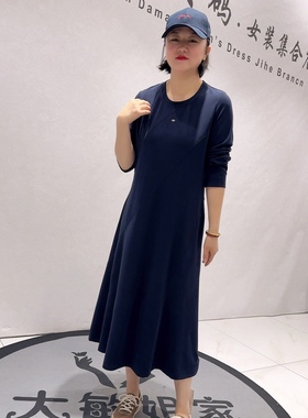 9152女权贵族春款新品两侧带兜收腰显瘦休闲风连衣裙加大码女装