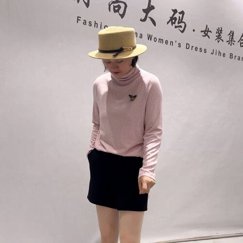 5123芮娜依莲初冬新品可拆卸配饰舒适简洁百搭打底衫加大码女装
