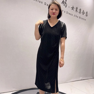 女装 底部开衩醋酸面料蚂蚁腰连衣裙加大码 5628芮娜依莲初夏新品