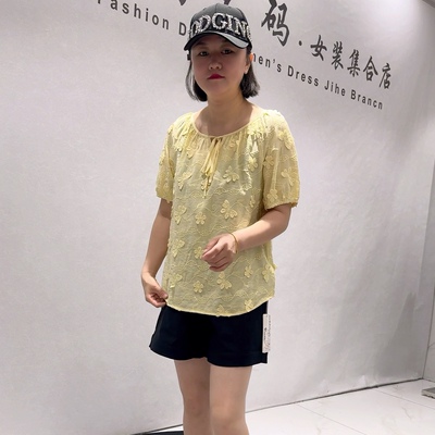 3955女权贵族初夏新品单层刺绣提花面料设计感减龄衫加大码女装