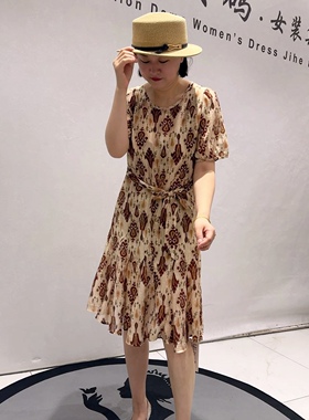 31060女权贵族夏款新品天丝亚麻面料系带显瘦连衣裙加大码女装