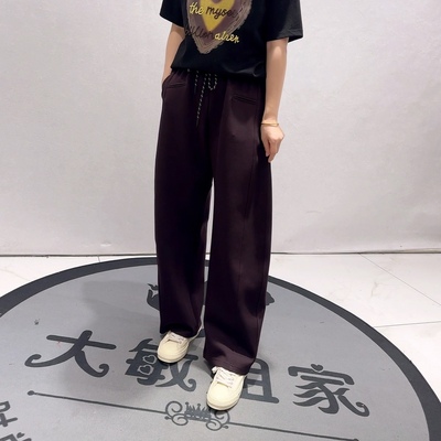 3028蓝鲸之吻年货春款新品松紧腰舒适休闲百搭弯刀裤加大码女裤