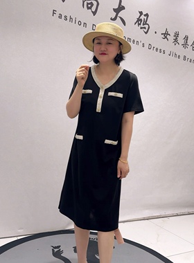 5803芮娜依莲夏款新品重工v领小香风高级感时尚连衣裙加大码女装