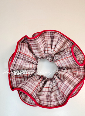 HAWO 手作 进口纯棉双层格纹大肠发圈女扎头发马尾丸子头发饰