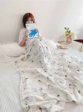 儿童夏季竹棉纱布空调毯空调被春季纯棉成人毯子四层 纱布被子